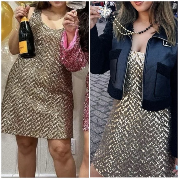 Zara gold sequin knit mini dress BLOGGERS FAVORITE!!!! NWT - Picture 16 of 16